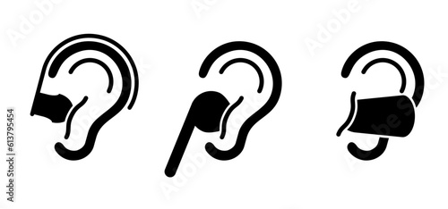 Silent icon or earbuds icon. Silent or to dampen noise. Ear plugs. Tinnitus. Ringing in the ears. Plug for the medical problem. Earplugs for sound. Concert plugs. Quiet, for good sleep or sleeping.