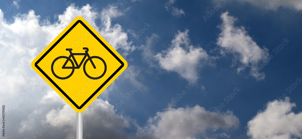 Slow down, bicycles ahead warning sign. Bicycle or cyclist traffic sign. Slow down, bicycles ahead warning sign. Bicycle or cyclist traffic sign.