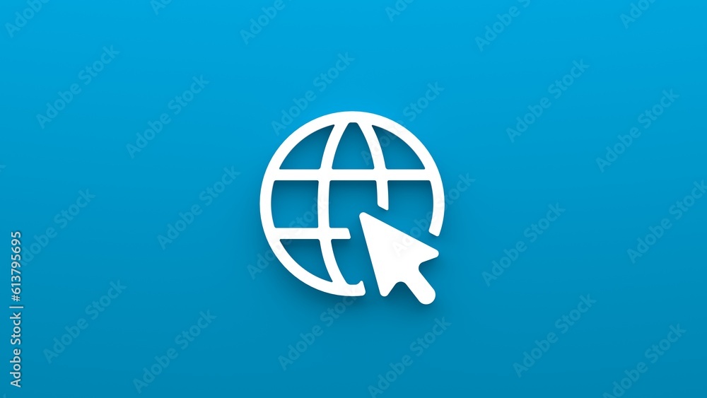 Minimalistic icon of the Internet and the planet. 3d rendering of a flat icon on a blue background. Minimalistic icon of the Internet and the planet. 3d rendering of a flat icon on a blue background.