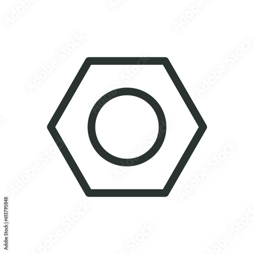 Steel hex nut isolated icon, hexagon nut vector icon with editable stroke