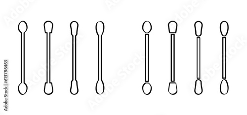 Cartoon Removing earwax, cleaning. Cleaning the auditory canal with a cotton swab. Safety, cotton swabs in ear logo or symbol. Earwax blockage concept. Hygiene, cotton ear stick. 