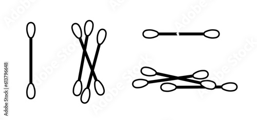 Cartoon Removing earwax, cleaning. Cleaning the auditory canal with a cotton swab. Safety, cotton swabs in ear logo or symbol. Earwax blockage concept. Hygiene, cotton ear stick. 