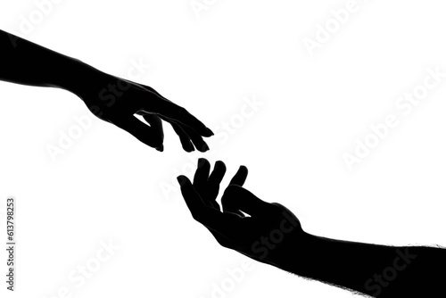 Reaching touching hands. Reach hand. Sensual touch fingers. Two hands trying to touch. Adam sign. Human relation, togetherness. Hands of man and woman reaching to each other. Hand try to touch.