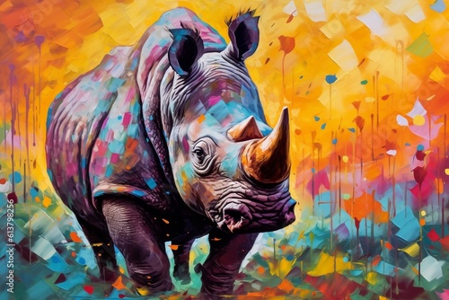 Colorful Rhino Painting - Vibrant Wildlife and Artistic Expression, Generative AI