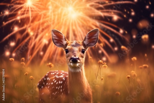 jubilant Deer Celebrating New Year - Festive Joy and Playful Antics Generative AI