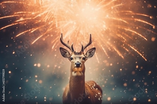 jubilant Deer Celebrating New Year - Festive Joy and Playful Antics Generative AI