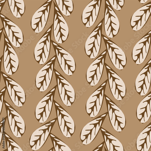 A beige leafy stripes seamless vector pattern