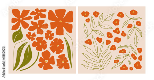 Modern floral posters with flowers. Abstract art. 