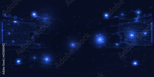Vector illustration of futuristic digtal hi-tech horizontal layout for showcase and backgrond with tech circuit neon line and grid plane.Futuristic digital technology concepts.