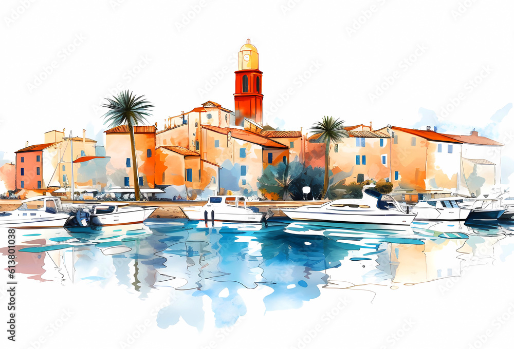 Beautiful view of the small town of Saint-Tropez, France