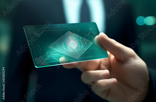 Wallpaper Mural A businessman in a suit holding a digital graph with a hand in the background, Generative Ai Torontodigital.ca