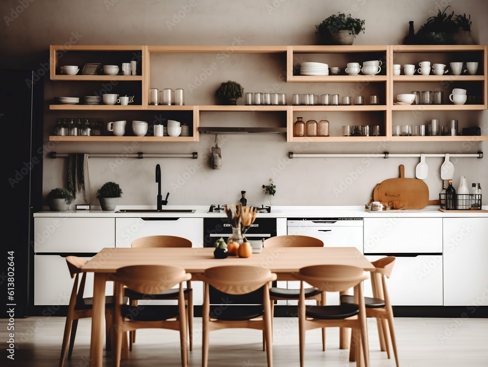 Minimalist Kitchen with Clean Countertops. Generative ai