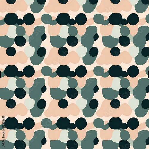 seamless green, white, black and peach pattern with dots