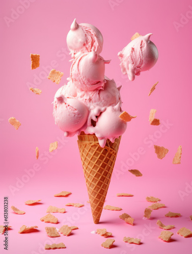 Sweet Melting Delight: Capturing the Irresistible Melting Ice Cream Cone - Indulge in a mouthwatering treat as you witness the delightful sight of a melting ice cream cone.