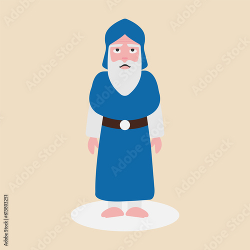 An old man muslim priest.Islamic religion faithful man wearing traditional clothes. Muslim Man. Vector Illustration.