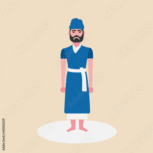 An Indian man hindu saint.Indian Pandit, Swami, Pujari, guru wearing traditional clothes.Vector Illustration. photo