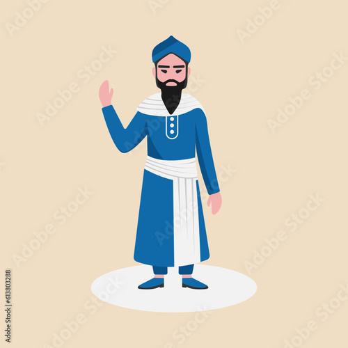 An Indian man hindu saint.Indian Pandit, Swami, Pujari, guru wearing traditional clothes.Vector Illustration. photo