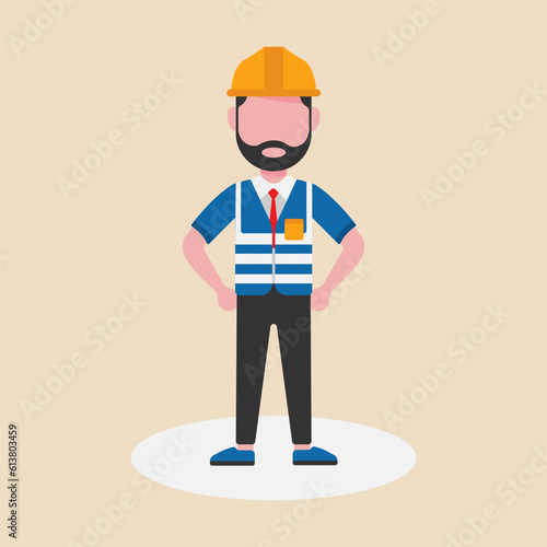 A civil engineer ready for practical work. A confident civil engineer man wearing protective safety helmet.Vector Illustration.