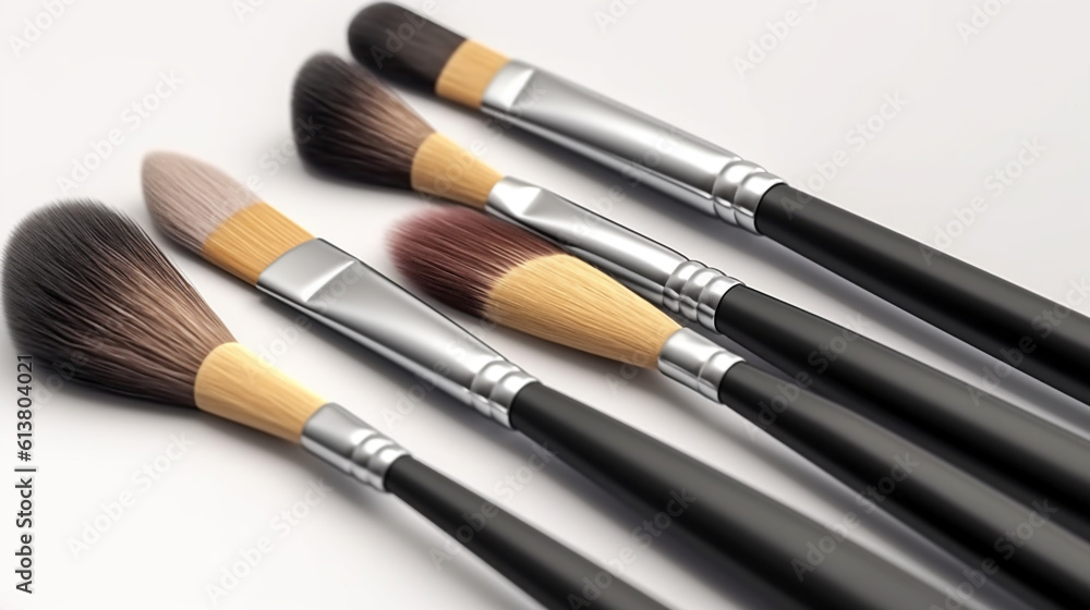makeup brush set top view. Generative Ai. makeup brush set top view. Generative Ai.