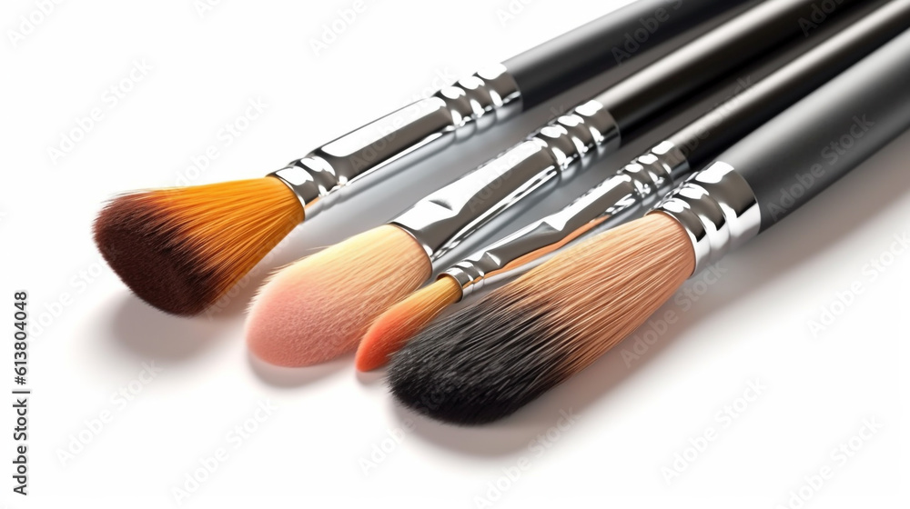 makeup brushes on white background close-up. Generative Ai. makeup brushes on white background close-up. Generative Ai.