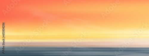 Summer Sunset Sky,Horizon Autumn morning Sky with cloud by the Sea,Vector Horizontal Nature colourful Sunrise,Wide banner background for World environment day,Earth day or Holiday,Vocation,Travel 