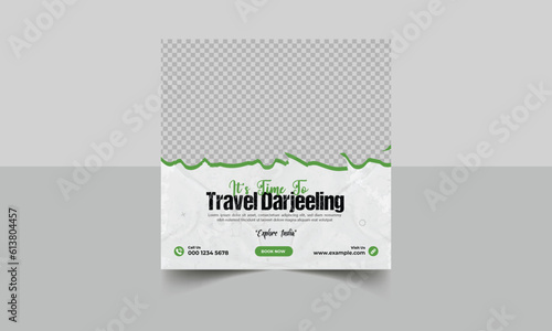India tourism social media flyer template design. Travel agency social media post template design. Holiday package banner design for India travel, Instagram and facebook post