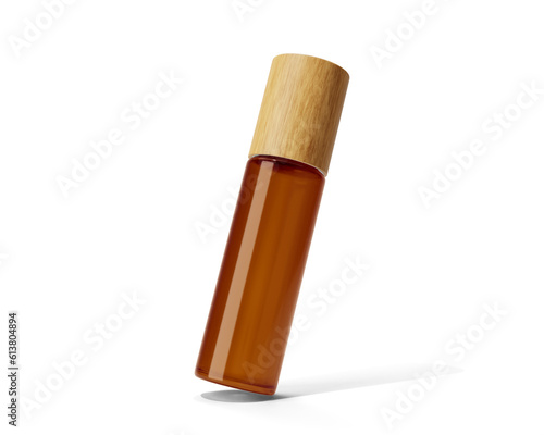 Clear Brown Roll On Glass Bottle isolated on transparent background  prepared for mockup  3D render.