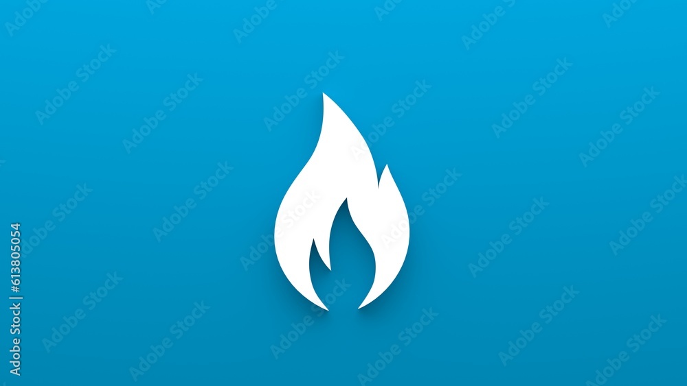 Minimalistic fire and flame icon. 3d rendering of a flat icon on a blue background.