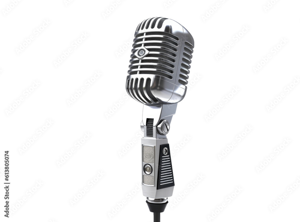 Fototapeta premium Old microphone isolated on white background. Generative AI