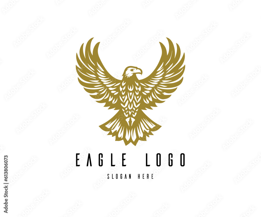 Obraz premium Eagle logo vector. Stylized graphic eagle bird logo template, Vector element for logo, badges or labels design.