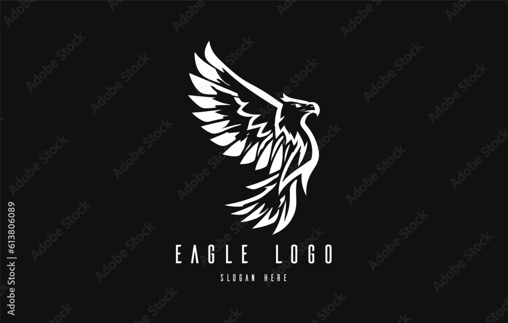 Obraz premium Eagle logo vector. Stylized graphic eagle bird logo template, Vector element for logo, badges or labels design.