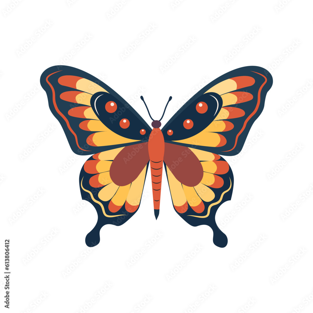 Isolated on white background, a butterfly with colorful decorations on its wings. using vector illustration art Isolated on white background, a butterfly with colorful decorations on its wings. using vector illustration art