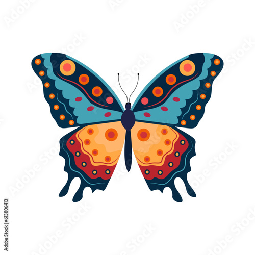  Beautiful graphic art of a butterfly with a colorful printed pattern vector illustration art © BlackMirageArt