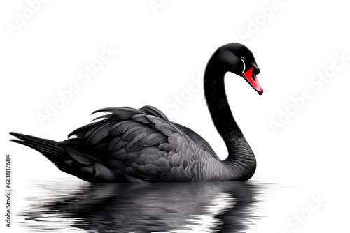 Image of a black swan on white background. Wildlife Animals. Illustration. Generative AI.