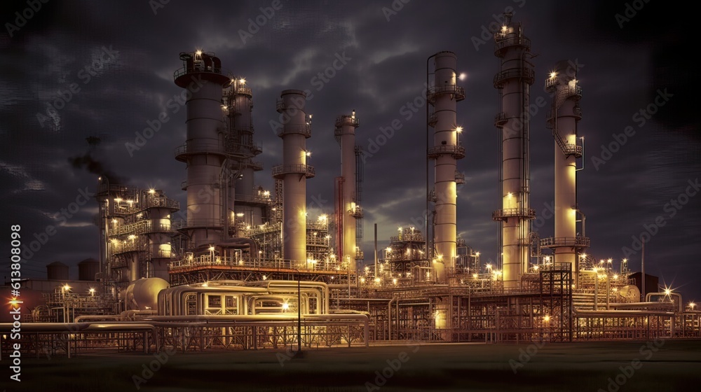 Oil refinery working at full capacity.Image ai generate. Generative AI Oil refinery working at full capacity.Image ai generate. Generative AI