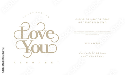 Loveyou elegant luxury abstract wedding fashion logo font alphabet. Minimal classic  urban fonts for logo, brand etc. Typography typeface uppercase lowercase and number. vector illustration photo