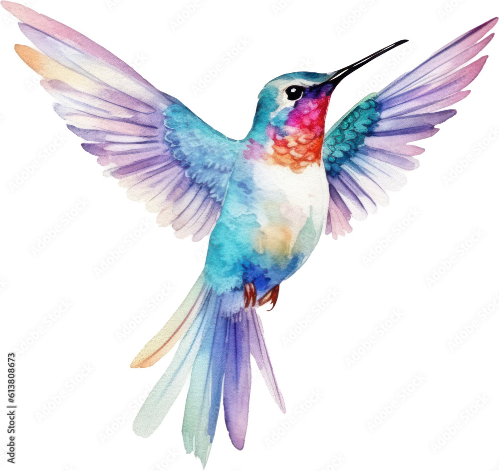 Fototapeta premium Bird hummingbird Watercolor Illustration.Generative AI