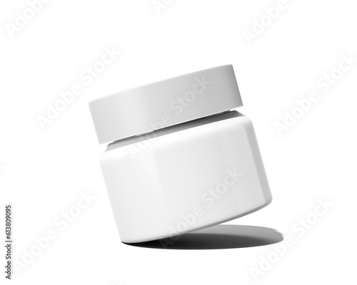 Blank white Plastic Cosmetic Cream Jar isolated on transparent background, prepared for mockup, 3D render.	