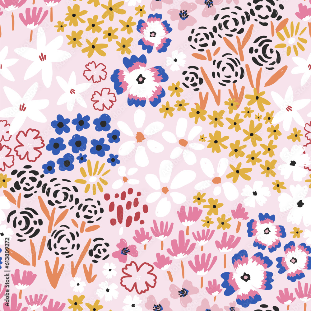 Seamless floral hand drawn high detailed pattern. Botanical trendy texture for fabric, textile, apparel. Vector background Seamless floral hand drawn high detailed pattern. Botanical trendy texture for fabric, textile, apparel. Vector background
