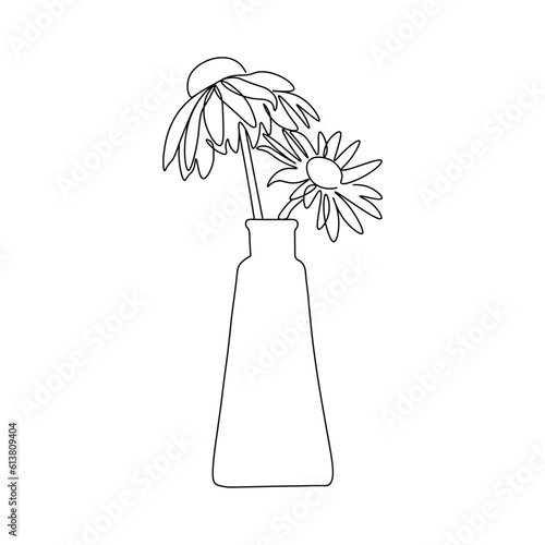 Flower one line drawing art. Continuous line drawing flowers in a vase. Concept hand drawing sketch line.