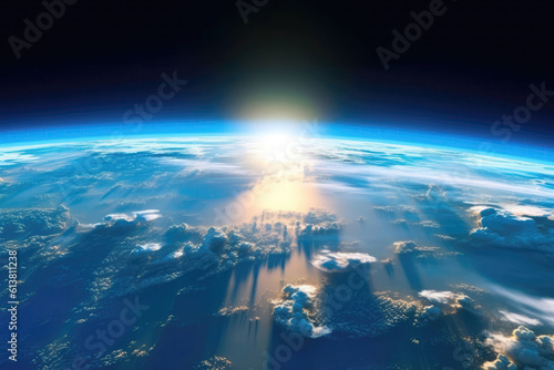 Majestic View Of Earth From Space, With Its Swirling Blue Oceans And White Clouds. Generative AI