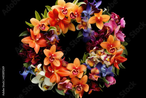 Wreath Of Tropical Orchids Exuding Exotic Beauty. Generative AI