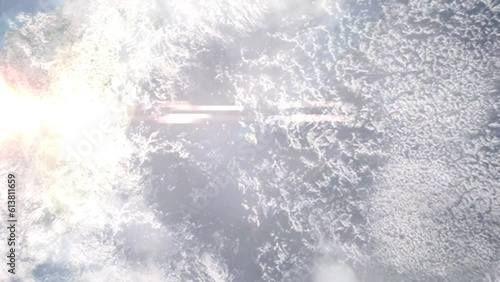 Zoom in from space and focus on Le Tampon, La Reunion, France. 3D Animation. Background for travel intro. Elements of this image furnished by NASA