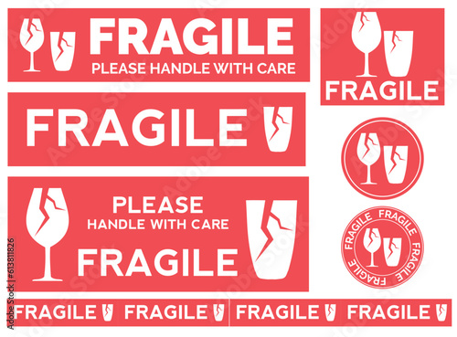 Fragile signs set vector- sticker collection for careful delivery