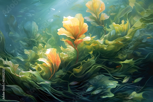 Fucus Swaying Underwater, Closeup. Generative AI © Anastasiia