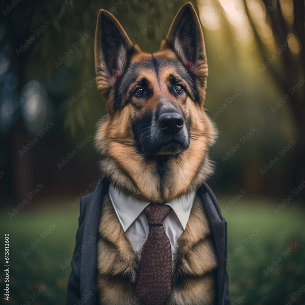 cute dog wearing a formal suit created with generative Ai technology.
