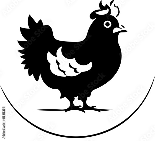 Black and white vector illustration of a hen, logo design of a hen