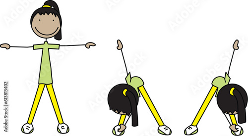 Happy kid exercises - alternate toe touching
