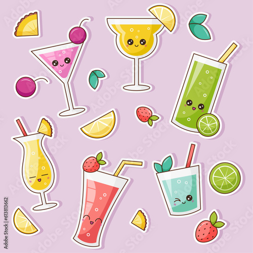 kawaii summer cocktails sticker set