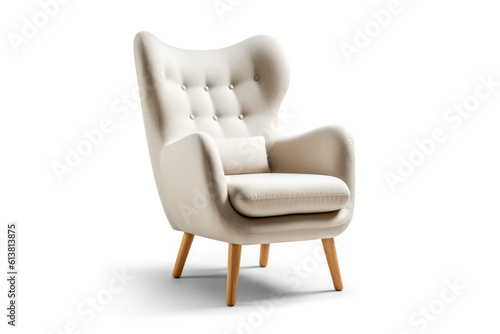 Light Beige Or White Armchair Scandinavian Style On White Background. Generative AI